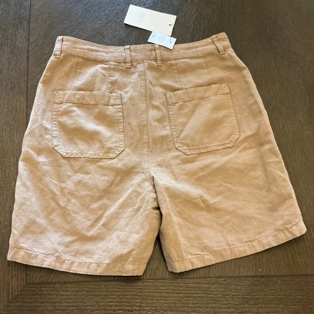Zara Mens Tan‎ Linen Blend Utility Shorts Khaki Size 30 6861/162/183/38
